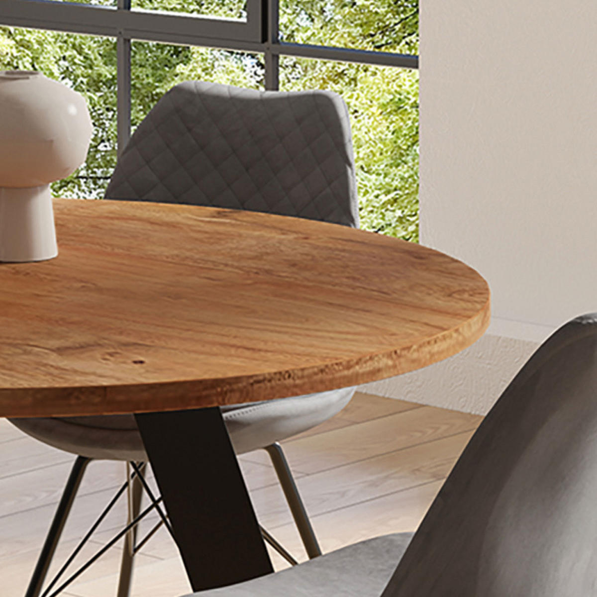 ESSTISCH in Holz, Metall 120/120/76 cm  - Schwarz/Akaziefarben, MODERN, Holz/Metall (120/120/76cm) - MID.YOU
