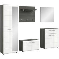 GARDEROBE 5-teilig  in 250/192/37 cm  - Weiß Hochglanz, Design, Glas/Holzwerkstoff (250/192/37cm) - MID.YOU