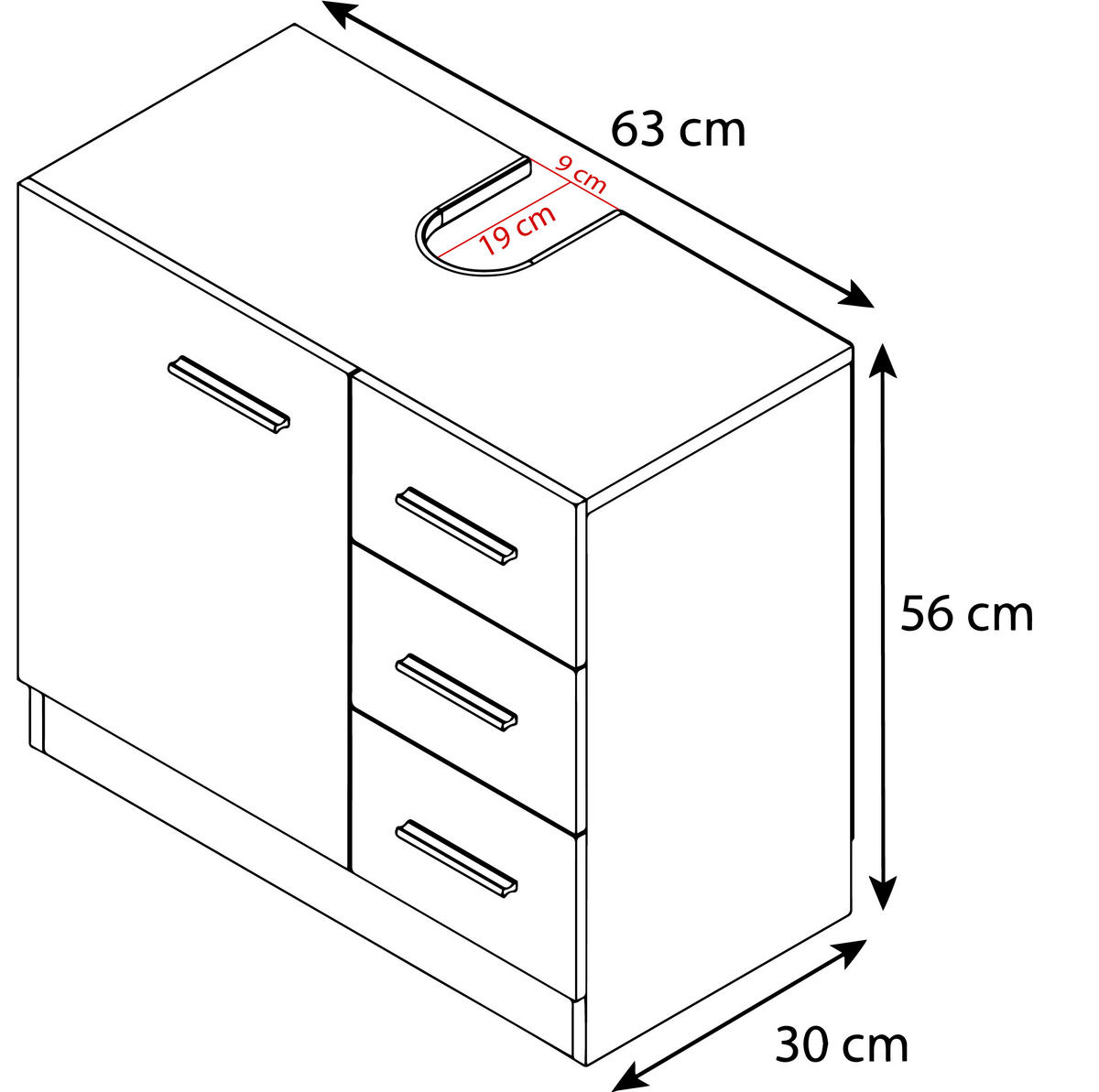 TVÄTTSTÄLLSUNDERSKÅP 63/55,8/30 cm  - vit/svart, Modern, trämaterial/plast (63/55,8/30cm) - MID.YOU