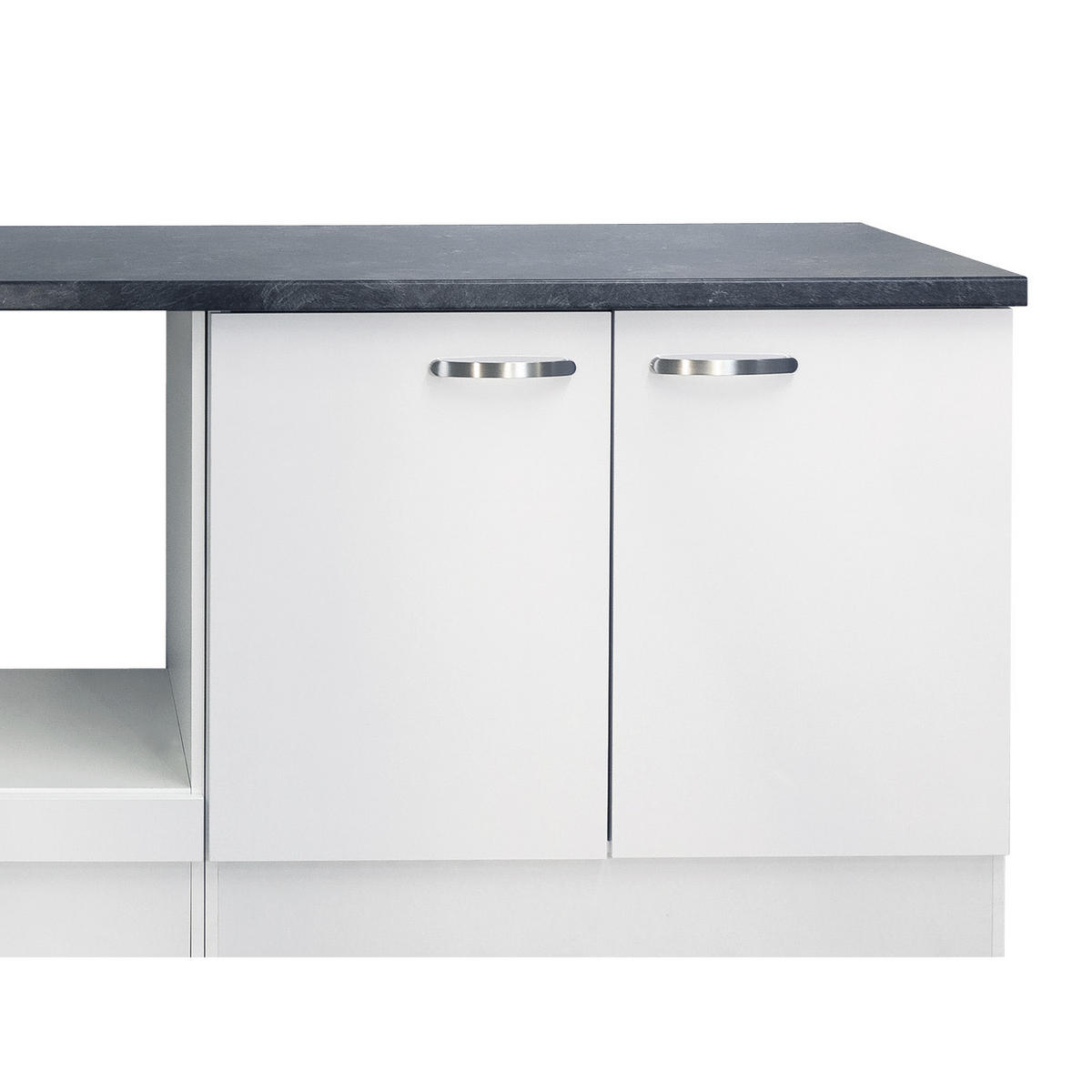 KÜCHENLEERBLOCK 270 cm   in Weiß, Weiß Hochglanz  - Schieferfarben/Edelstahlfarben, MODERN, Holzwerkstoff/Metall (270cm) - FlexWell