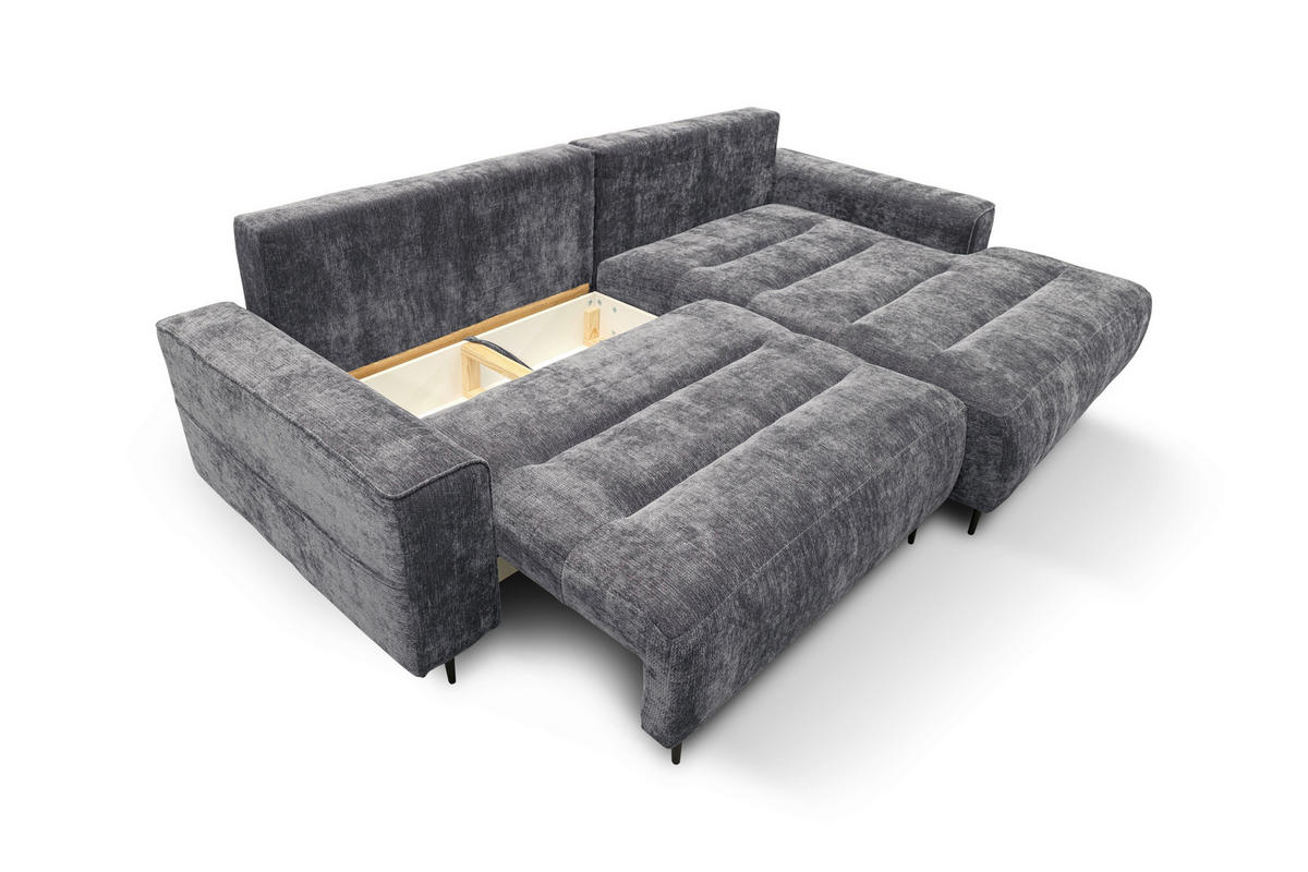 ECKSOFA PABLO Grau Struktur Rückenkissen, Bettkasten  - Schwarz/Grau, Design, Holz/Textil (260/160cm) - MID.YOU
