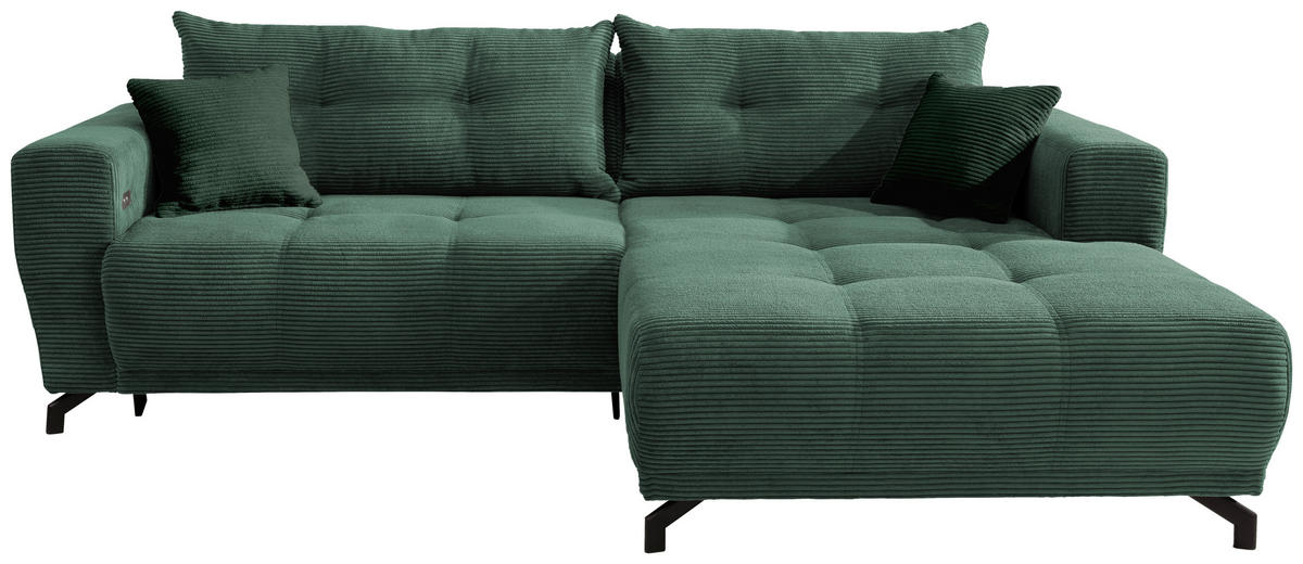 ECKSOFA in Cord Dunkelgrün  - Dunkelgrün/Schwarz, Modern, Holz/Textil (246/177cm) - MID.YOU