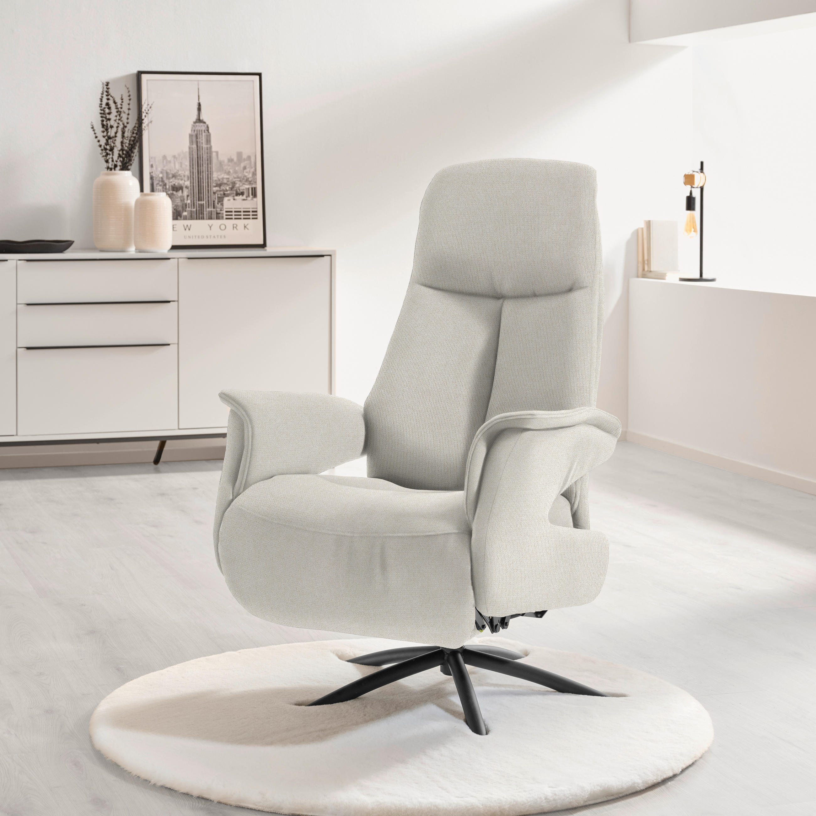 RELAXSESSEL Webstoff Relaxfunktion, Kopfteilverstellung    - Beige/Schwarz, Design, Textil/Metall (73/108/86cm) - Welnova