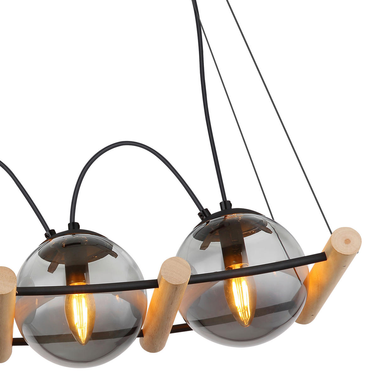 HÄNGELEUCHTE 75/22/120 cm    - Schwarz/Naturfarben, Design, Glas/Holz (75/22/120cm) - Globo