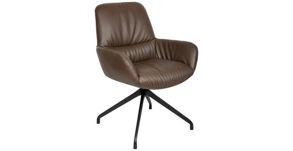 ARMLEHNSTUHL  in Aluminium, Eisen Echtleder pigmentiert  - Schwarz/Braun, Design, Leder/Metall (64/89/65cm) - Dieter Knoll