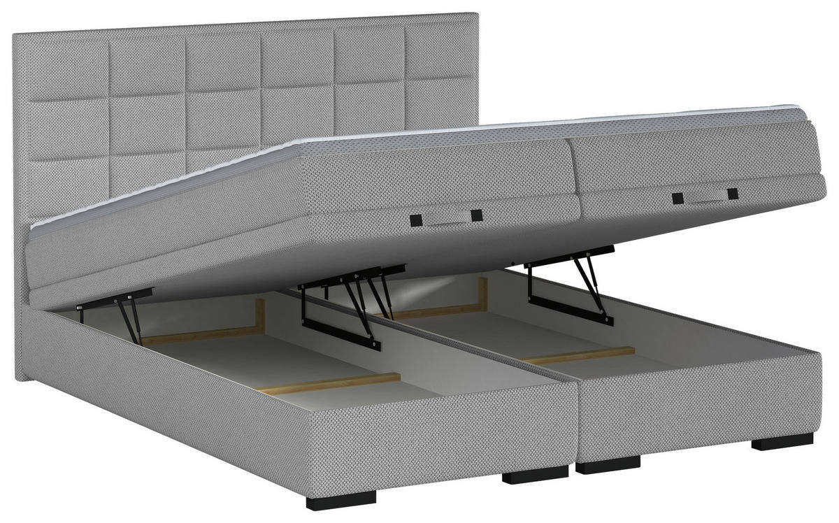 BOXSPRINGBETT 180/200 cm  in Hellgrau  - Hellgrau/Schwarz, Konventionell, Kunststoff/Textil (180/200cm) - home24