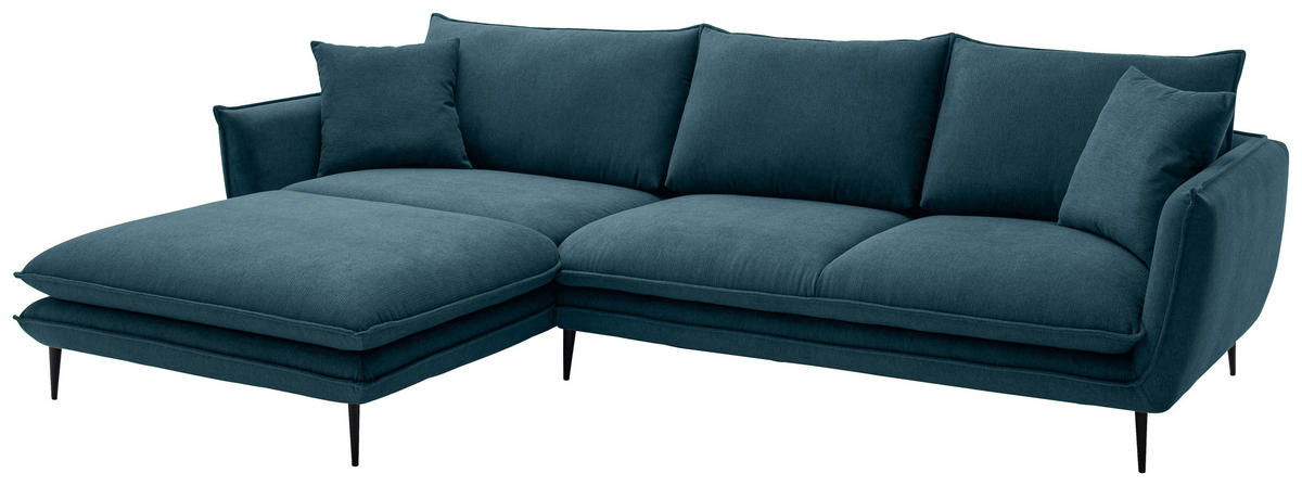 ECKSOFA Petrol Webstoff  - Petrol/Schwarz, KONVENTIONELL, Textil/Metall (196/304cm) - Hom`in