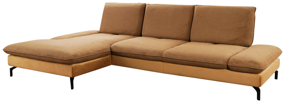 ECKSOFA  in Flachgewebe Gelb, Goldfarben  176/304 cm  - Gelb/Goldfarben, Design, Textil/Metall (176/304cm) - Moderano