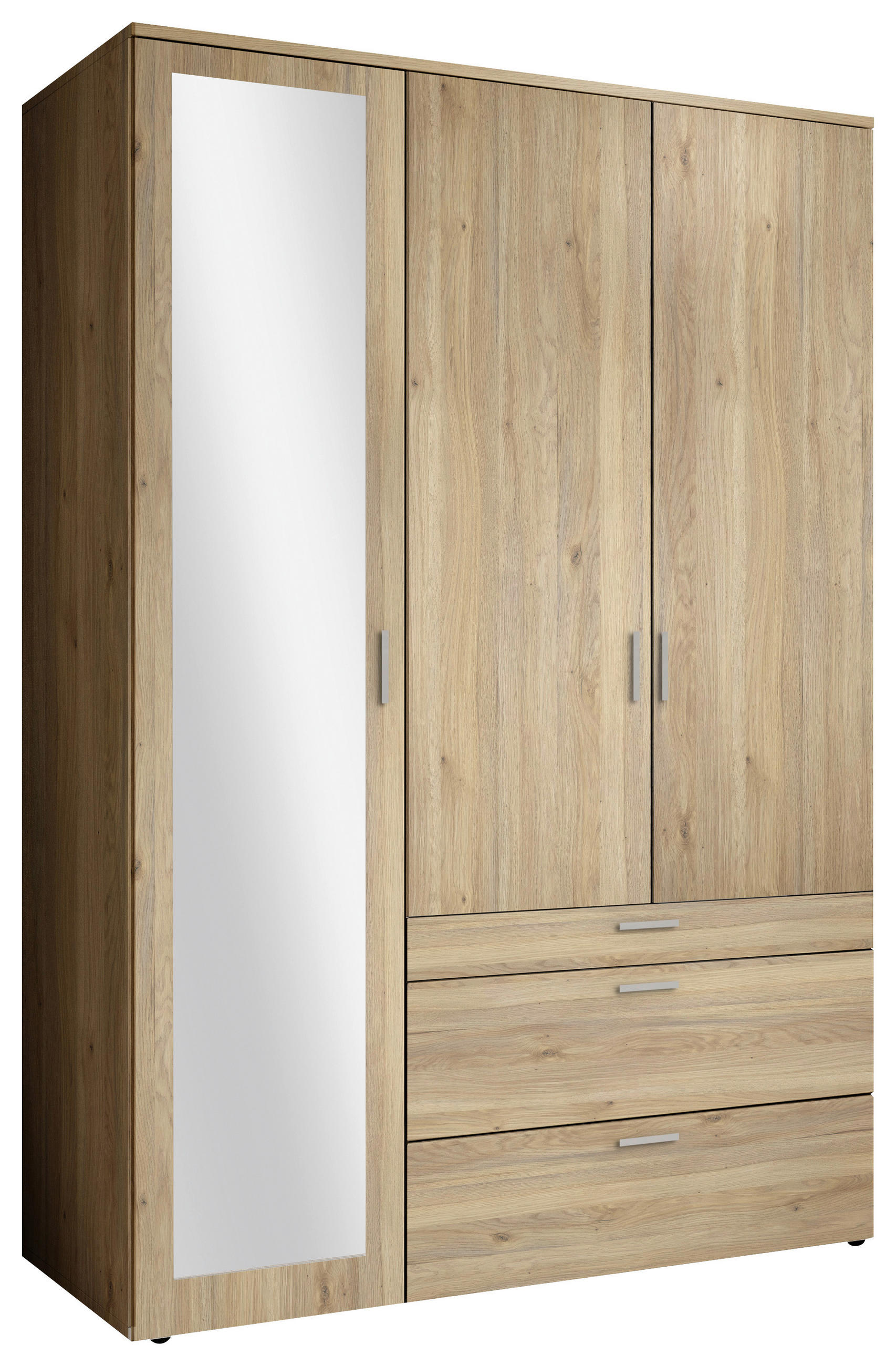 DREHTÜRENSCHRANK 135/195/56 cm 3-türig Eichefarben  - Eichefarben/Alufarben, MODERN, Glas/Holzwerkstoff (135/195/56cm) - Livetastic