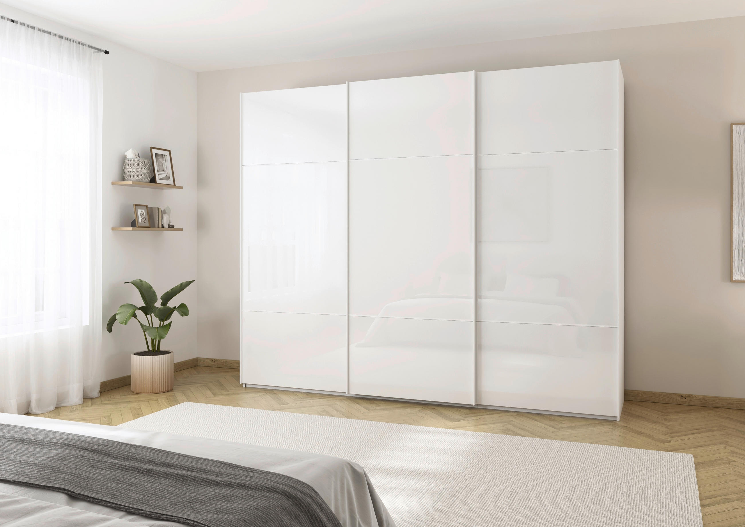 SCHWEBETÜRENSCHRANK 271/223/68 cm 3-türig Weiß - Weiß, KONVENTIONELL, Glas/Holzwerkstoff (271/223/68cm) - Novel