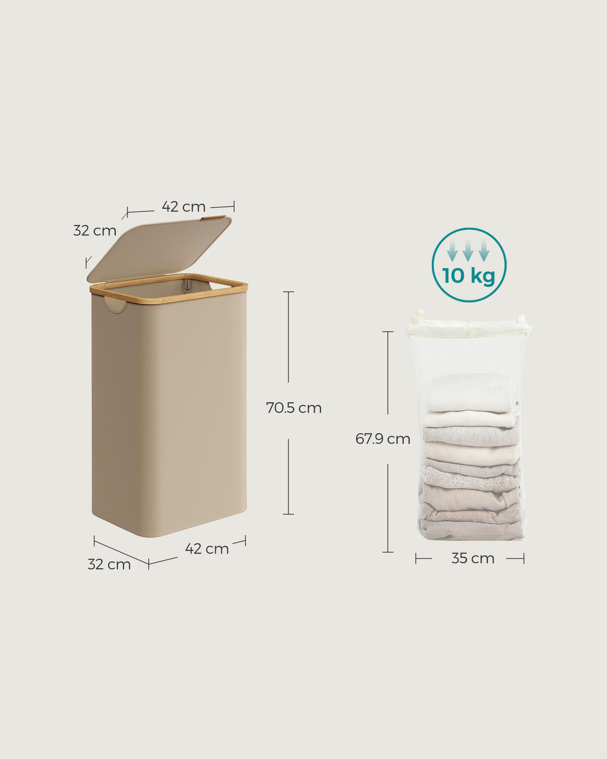 WÄSCHEKORB - Hellbraun, Basics, Holz/Papier (42/70,5/32cm)