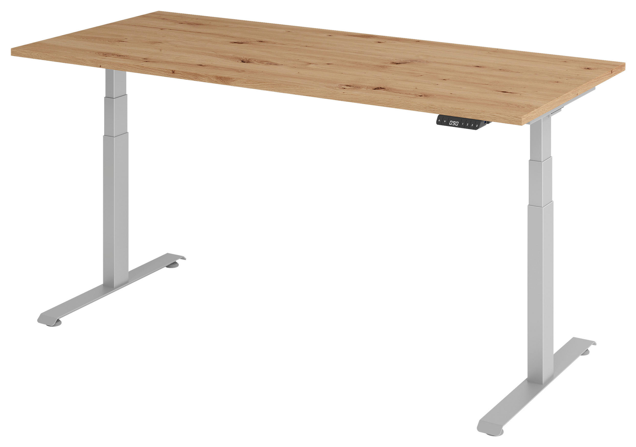 SCHREIBTISCH 180/80/64,5-129,5 cm Silberfarben, Eichefarben elektrisch höhenverstellbar  - Eichefarben/Silberfarben, KONVENTIONELL, Holzwerkstoff/Metall (180/80/64,5-129,5cm) - Venda