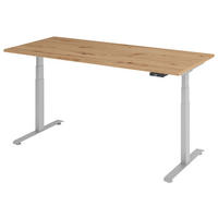 SCHREIBTISCH 180/80/64,5-129,5 cm Silberfarben, Eichefarben elektrisch höhenverstellbar  - Eichefarben/Silberfarben, KONVENTIONELL, Holzwerkstoff/Metall (180/80/64,5-129,5cm) - Venda