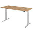 SCHREIBTISCH 180/80/64,5-129,5 cm Silberfarben, Eichefarben elektrisch höhenverstellbar  - Eichefarben/Silberfarben, KONVENTIONELL, Holzwerkstoff/Metall (180/80/64,5-129,5cm) - Venda