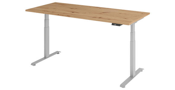 SCHREIBTISCH 180/80/64,5-129,5 cm Silberfarben, Eichefarben elektrisch höhenverstellbar  - Eichefarben/Silberfarben, KONVENTIONELL, Holzwerkstoff/Metall (180/80/64,5-129,5cm) - Venda