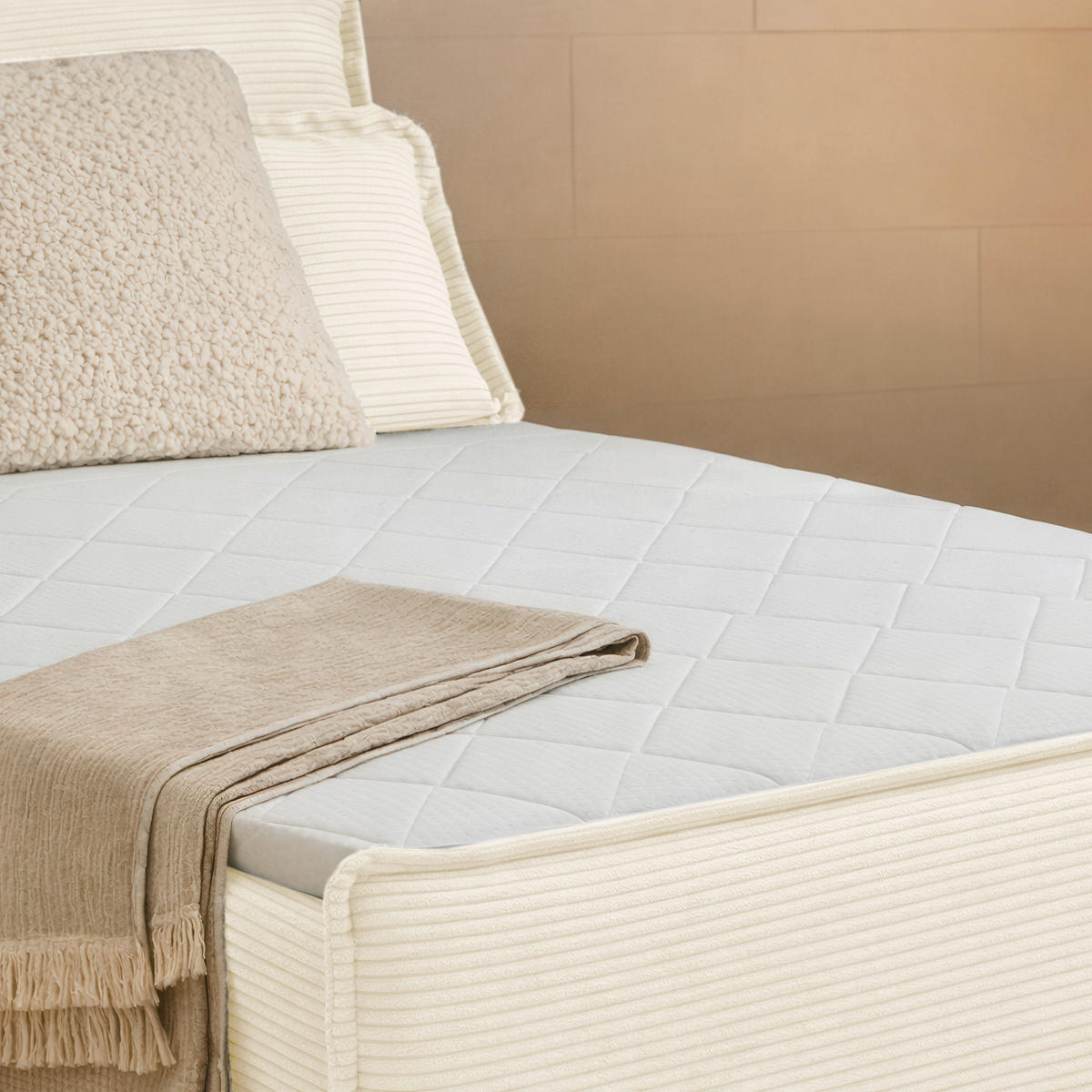 BOXBETT 120/200 cm,  in Beige, Kissen, Bettkasten, Topper, H3 = fest  - Beige/Schwarz, Design, Kunststoff/Textil (120/200cm) - Chameo