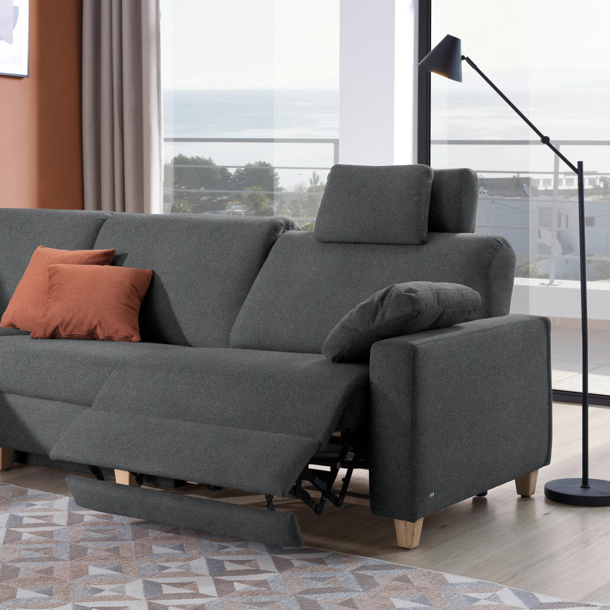 ECKSOFA in Flachgewebe Anthrazit  203/261 cm  - Eichefarben/Anthrazit, KONVENTIONELL, Holz/Textil (203/261cm) - Sedda