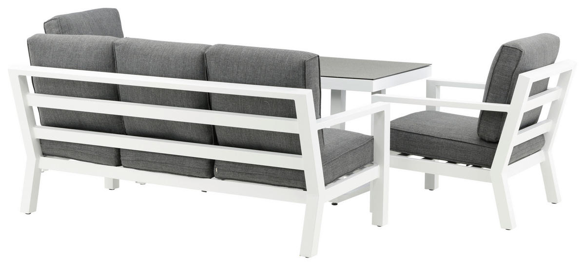 LOUNGEGARNITUR 4-teilig   Aluminium  - Weiß/Grau, Basics, Textil/Metall - Gardenson