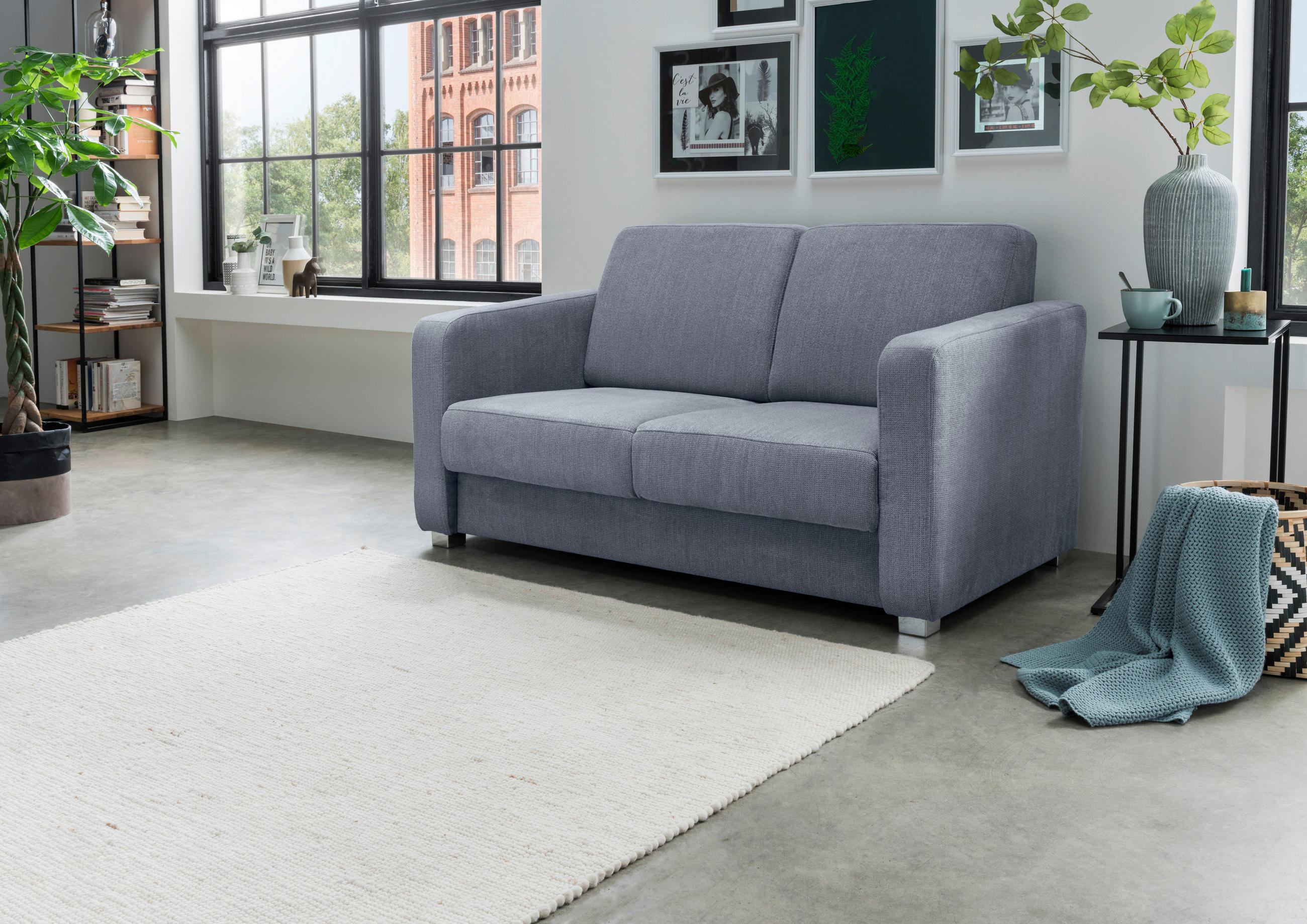 SCHLAFSOFA Textil Hellblau  - Chromfarben/Hellblau, Basics, Kunststoff/Textil (159/88/87cm) - Livetastic
