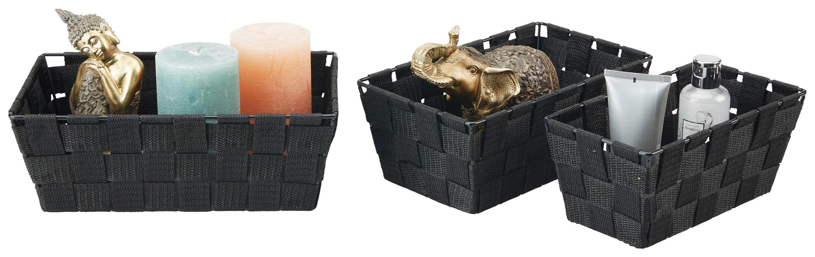 Aufbewahrungskorb Gesa 3tlg. Schwarz Geflochten