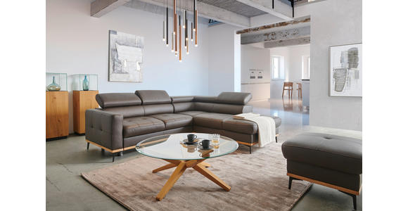 ECKSOFA Dunkelbraun Echtleder - Dunkelbraun/Schwarz, Design, Leder/Holz (252/220cm) - Novel