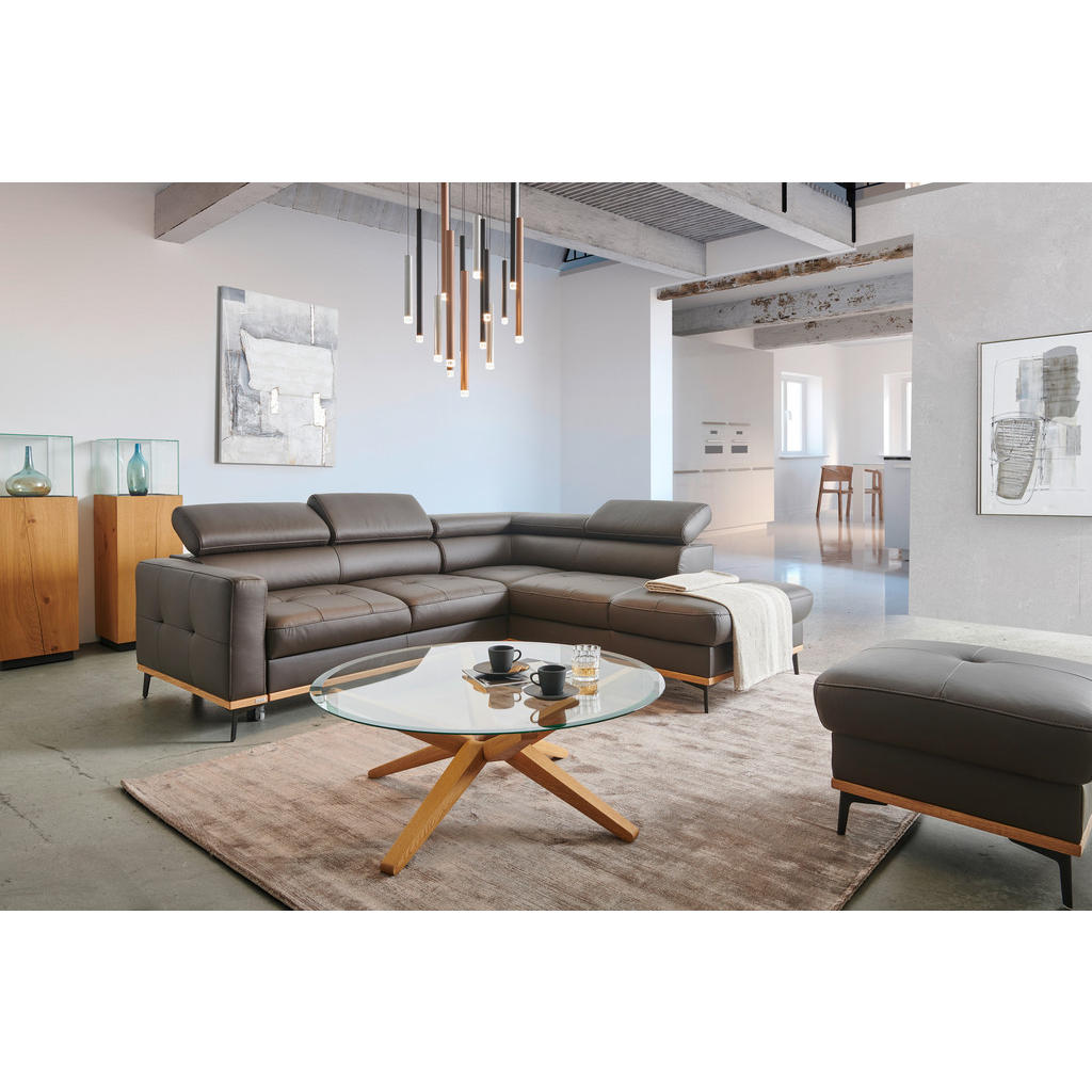 Thumbnail - Novel Ecksofa, Dunkelbraun, Leder, Echtleder, Rindleder, Eiche, vollmassiv, 5-Sitzer, Ottomane rechts, L-Form, 252x220 c...