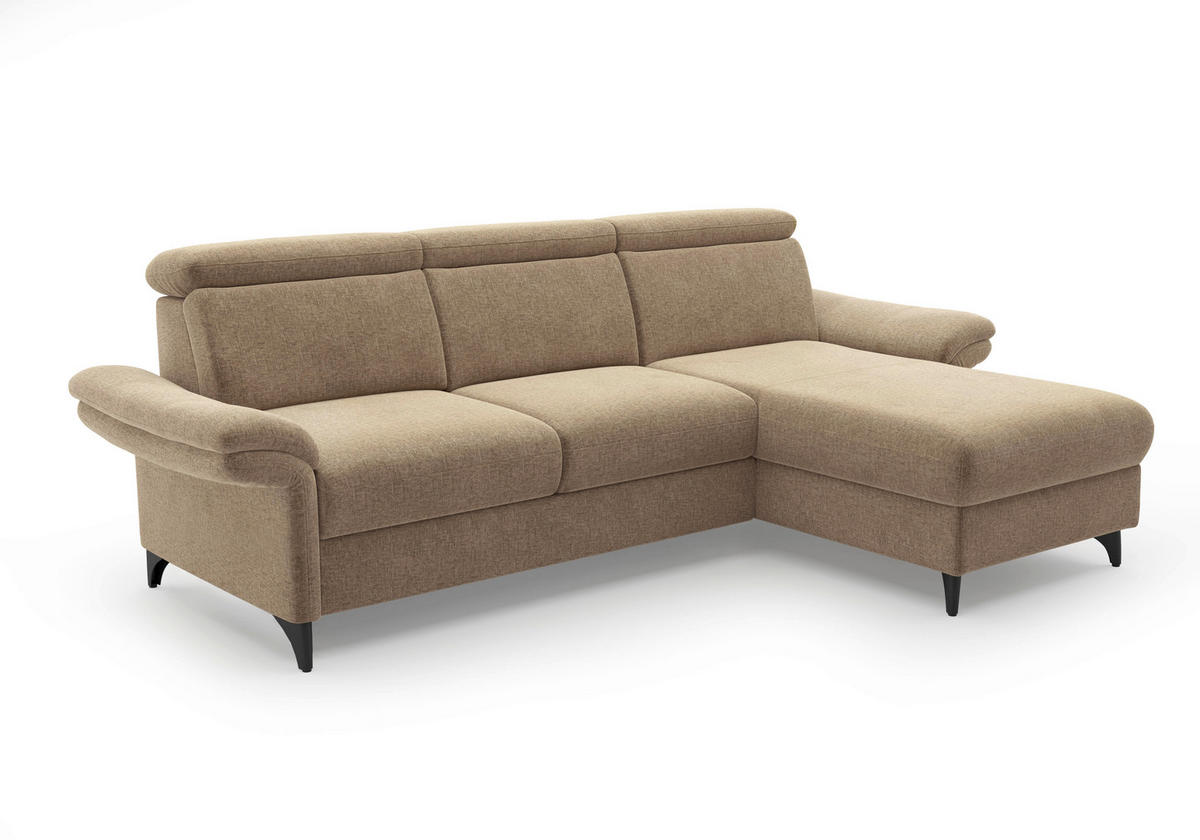 ECKSOFA Flachgewebe Hellbraun  - Hellbraun/Schwarz, Konventionell, Textil/Metall (253/166cm) - Sit & More