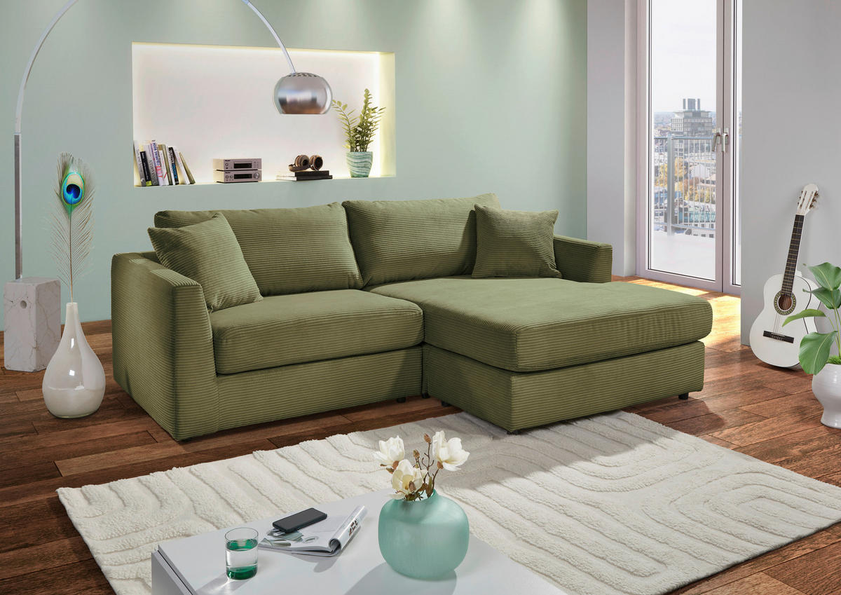 ECKSOFA Dunkelgrün Cord  - Dunkelgrün/Schwarz, KONVENTIONELL, Kunststoff/Textil (234/170cm) - Carryhome