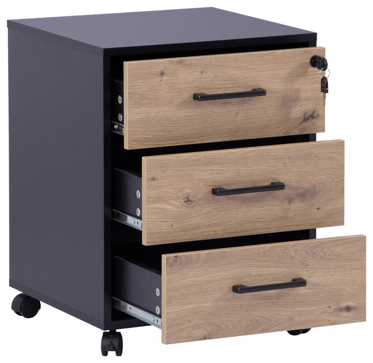 ROLLCONTAINER Schwarz, Eiche Artisan  - Schwarz/Eiche Artisan, MODERN, Holzwerkstoff/Kunststoff (43/56/42cm) - Livetastic