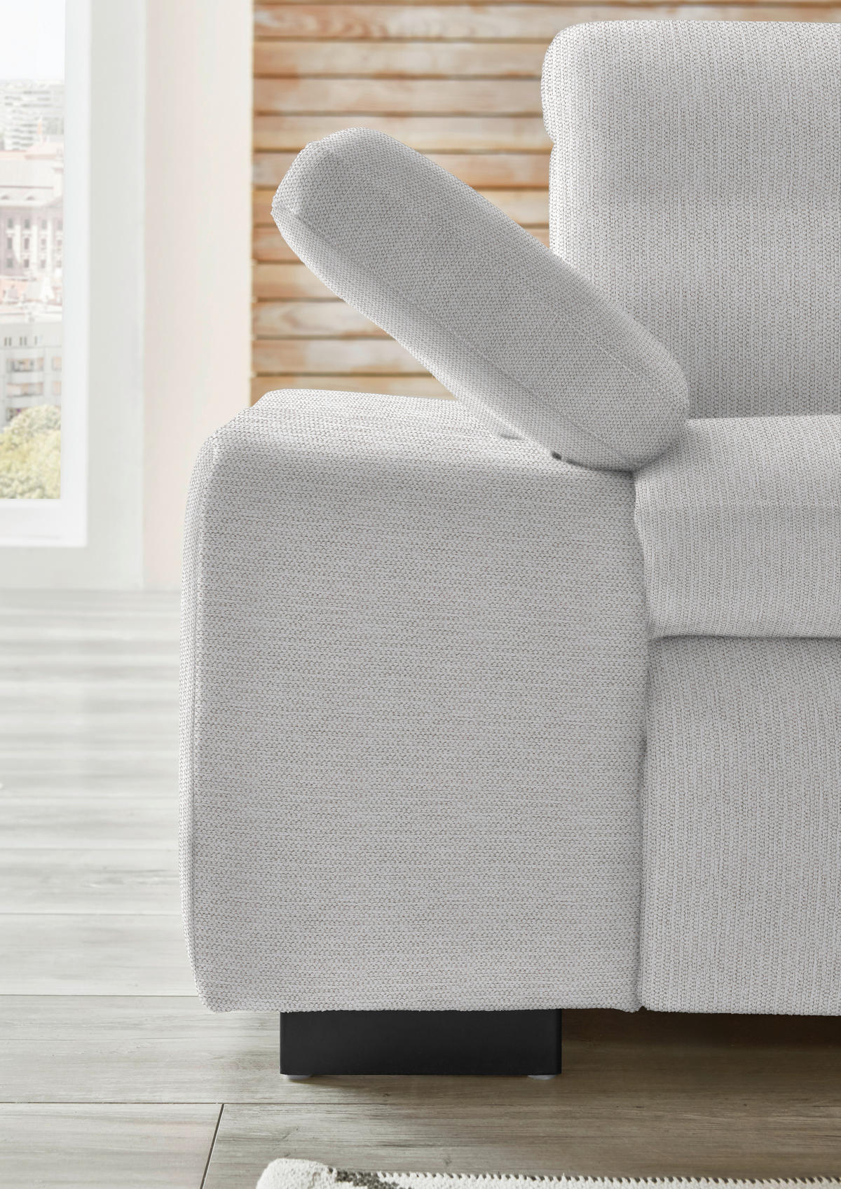 ECKSOFA in Flachgewebe Creme  297/174 cm  - Creme/Schwarz, Design, Textil/Metall (297/174cm) - Beldomo Style