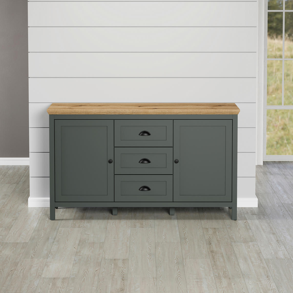 SIDEBOARD STANTON 146/86/45 cm 3 Schublade(n)  - Waldgrün/Schwarz, Design, Holzwerkstoff/Kunststoff (146/86/45cm) - MID.YOU