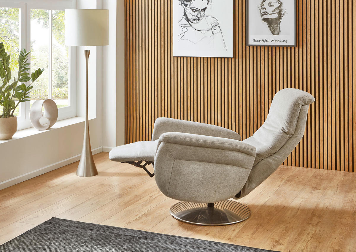 RELAXSESSEL Textil Beige  - Edelstahlfarben/Beige, Konventionell, Textil/Metall (79/112/94cm) - Beldomo Premium