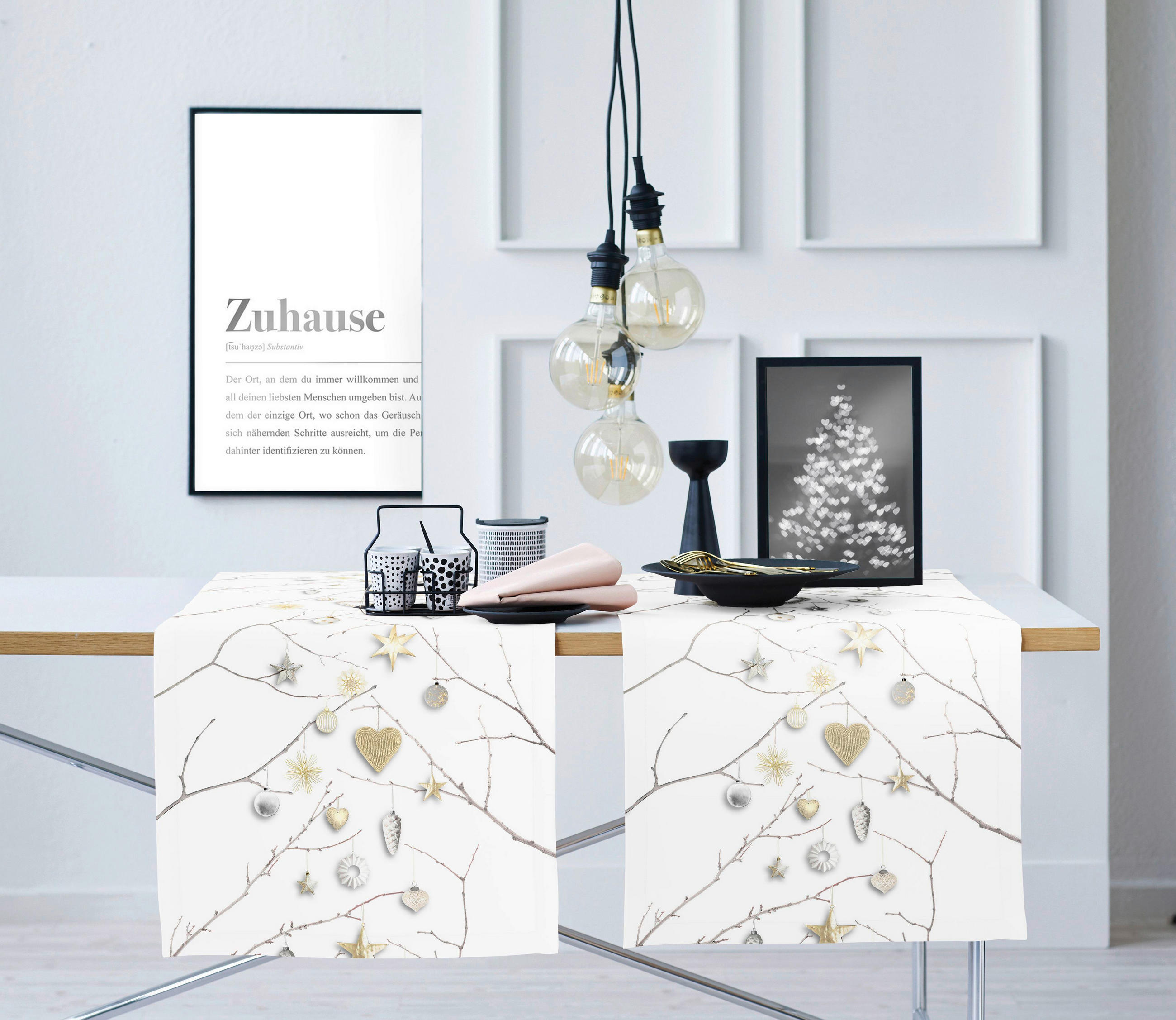 TISCHLÄUFER 46/140 cm  - Beigebraun/Weiß, Design, Textil (46/140cm) - Apelt