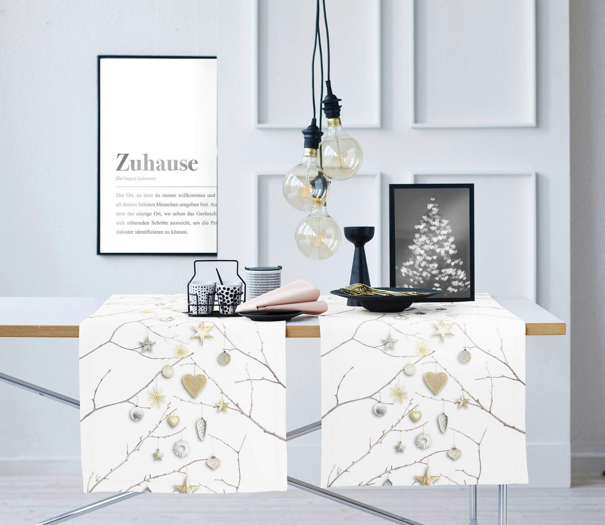 TISCHLÄUFER 46/140 cm  - Beigebraun/Weiß, Design, Textil (46/140cm) - Apelt