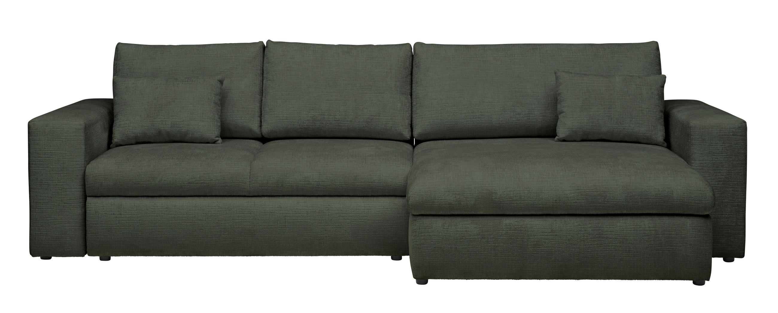 ECKSOFA in Chenille Dunkelgrün  - Dunkelgrün/Schwarz, KONVENTIONELL, Kunststoff/Textil (292/150cm) - Hom`in