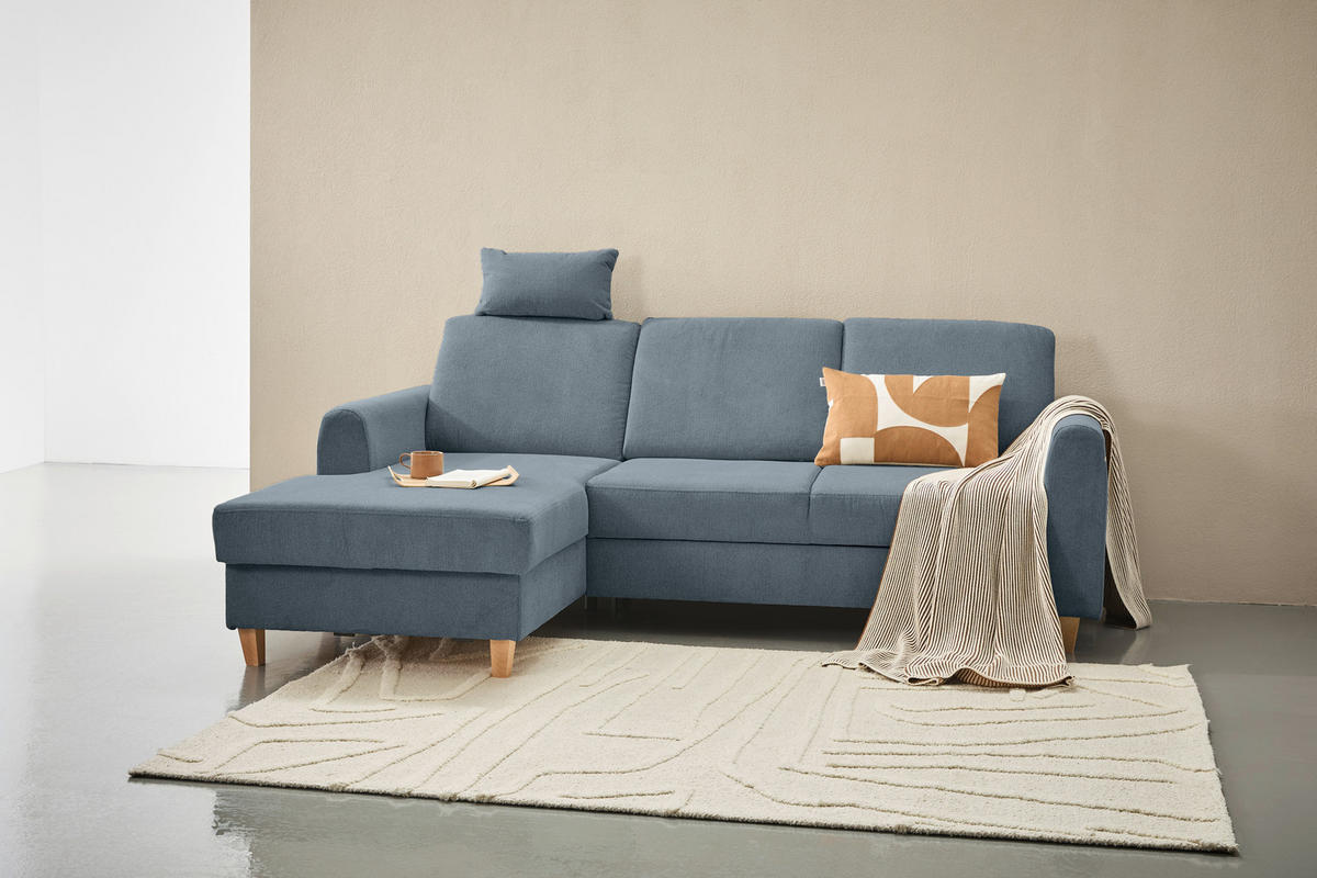 HÖRNSOFFA i flatväv blå  - bokfärgad/blå, Klassisk, trä/textil (166/241cm) - MID.YOU