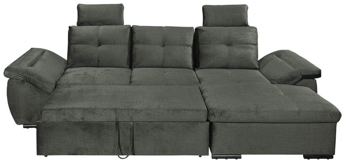 ECKSOFA in Mikrovelours Dunkelgrün  - Dunkelgrün/Schwarz, Konventionell, Kunststoff/Textil (275/170cm) - Carryhome