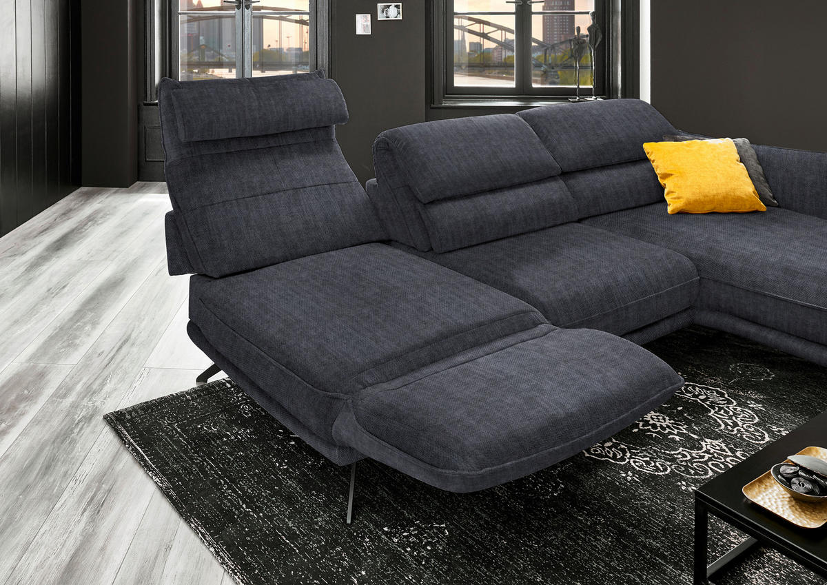 ECKSOFA in Velours Grau  - Schwarz/Grau, Design, Textil/Metall (283/153cm) - Valdera