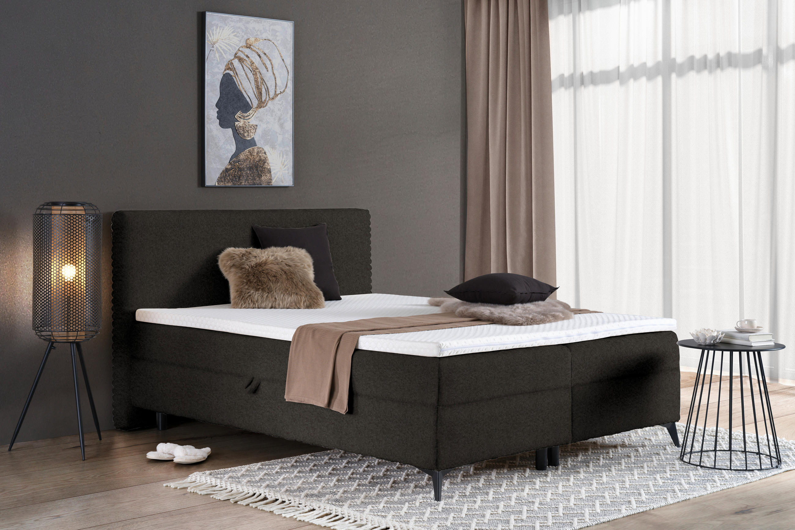 BOXBETT 160/200 cm  in Mokka  - Schwarz/Mokka, Design, Holz/Holzwerkstoff (160/200cm) - Xora