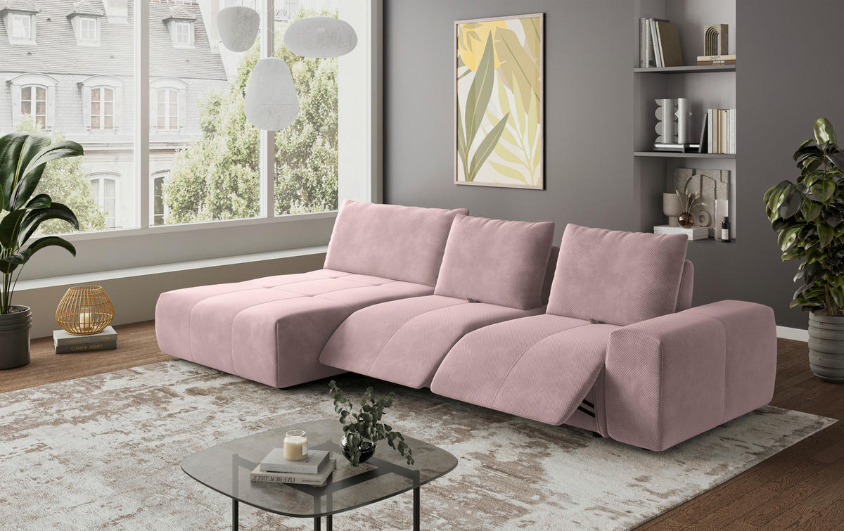 ECKSOFA in Velours Altrosa  - Schwarz/Altrosa, Design, Kunststoff/Textil (174/347cm) - Xora