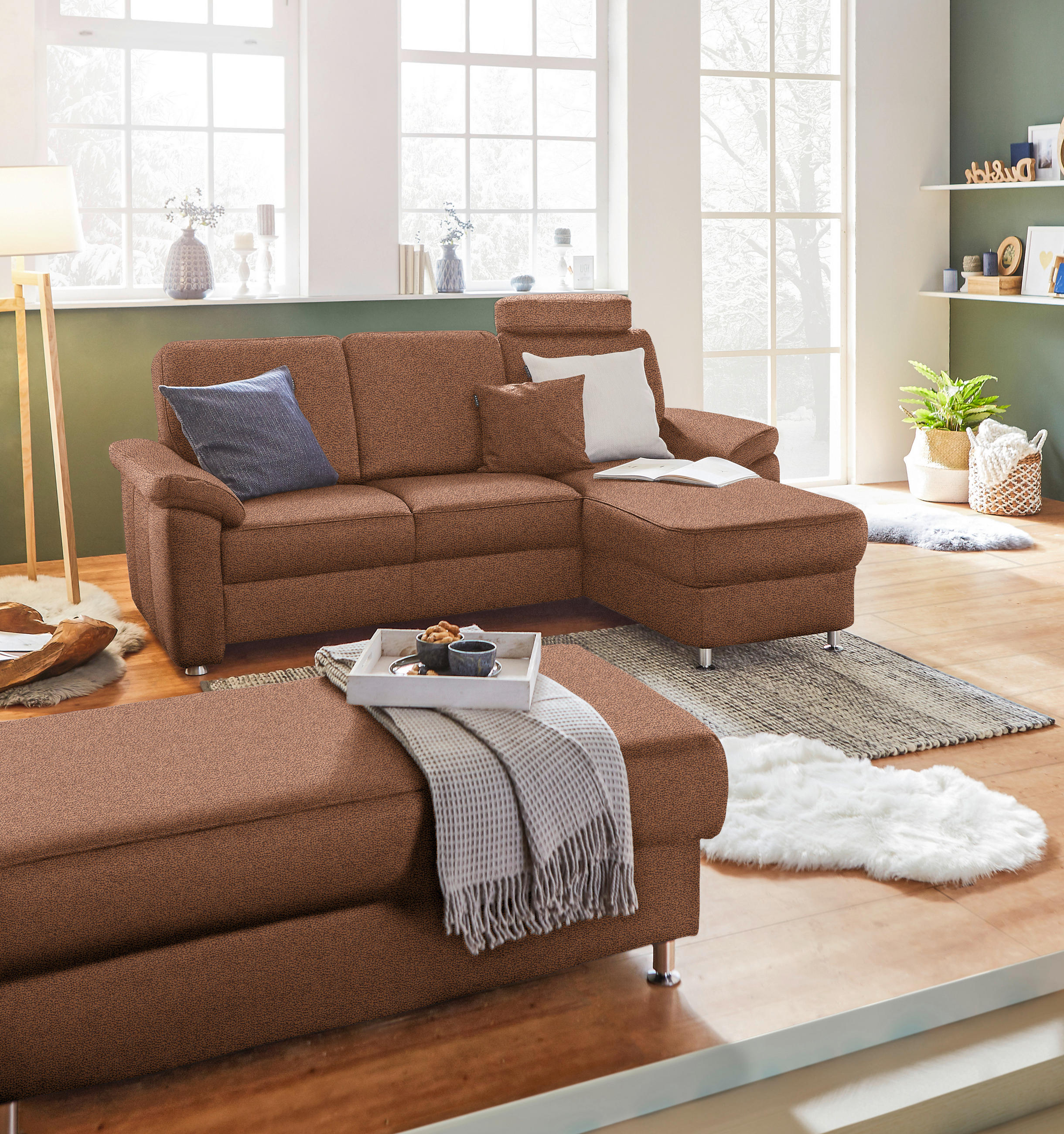 ECKSOFA in Webstoff Braun  - Chromfarben/Braun, Konventionell, Textil/Metall (220/163cm) - Beldomo System