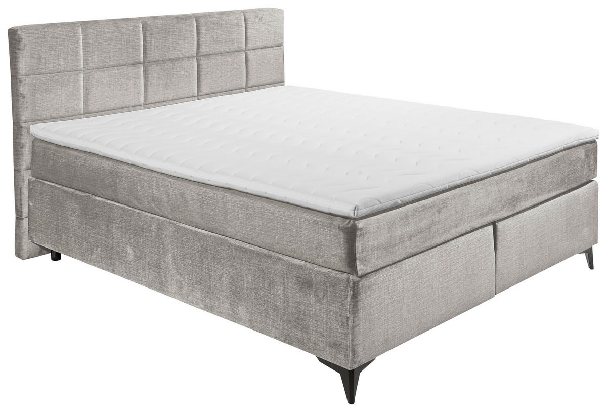 BOXSPRINGBETT 180/200 cm  in Hellgrau  - Hellgrau/Schwarz, Design, Holzwerkstoff/Kunststoff (180/200cm) - Xora