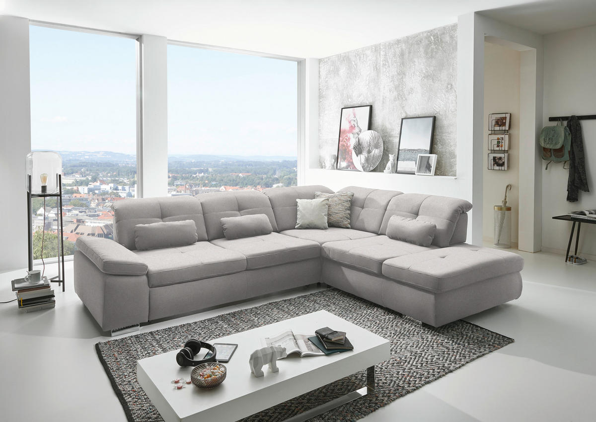 ECKSOFA  in Mikrofaser Silberfarben  312/260 cm  - Chromfarben/Silberfarben, Design, Textil/Metall (312/260cm) - Beldomo Style