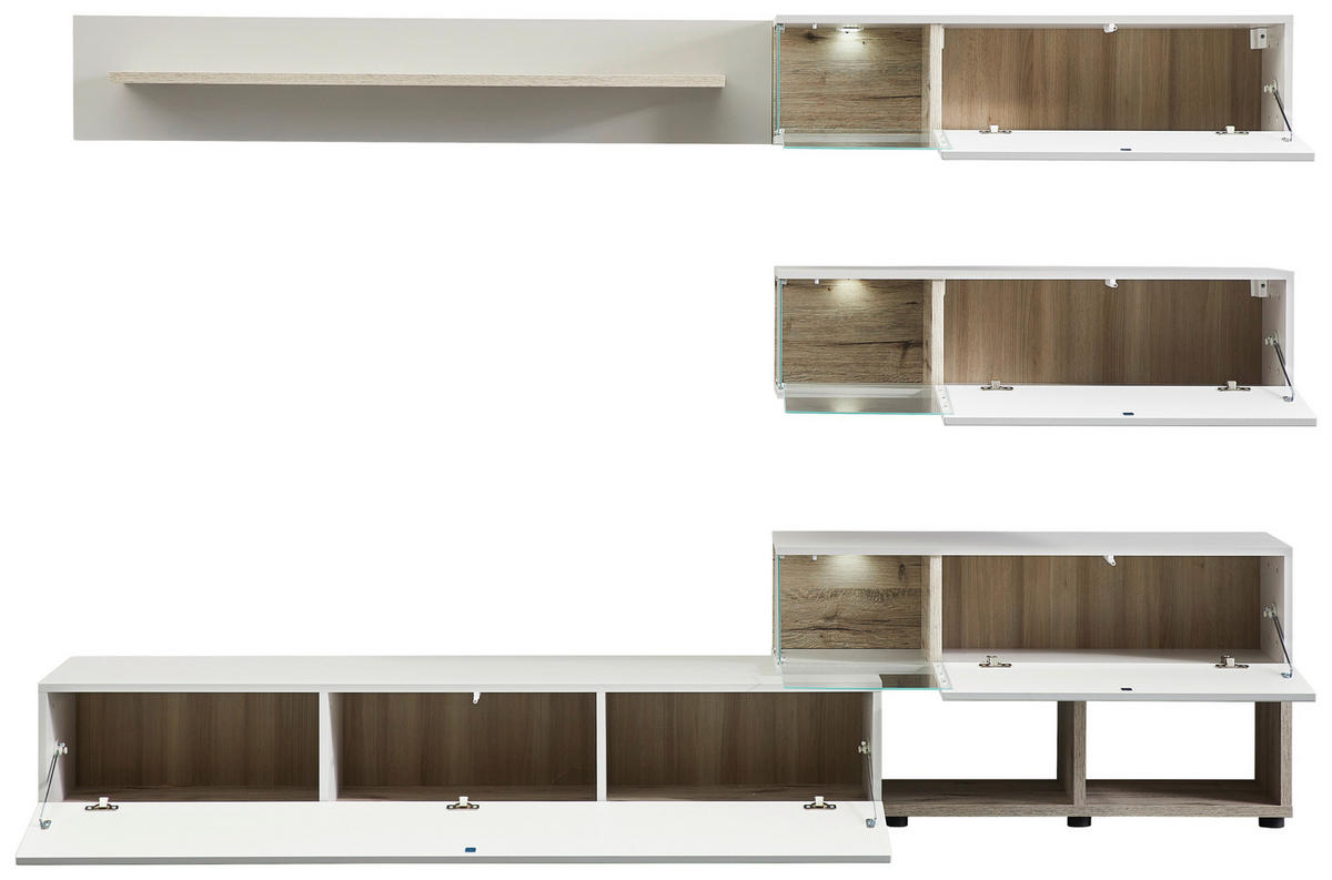 OBÝVACÍ STĚNA, barvy dubu, šedá - šedá/barvy dubu, Design, kompozitní dřevo/plast (240/150/40cm) - MID.YOU