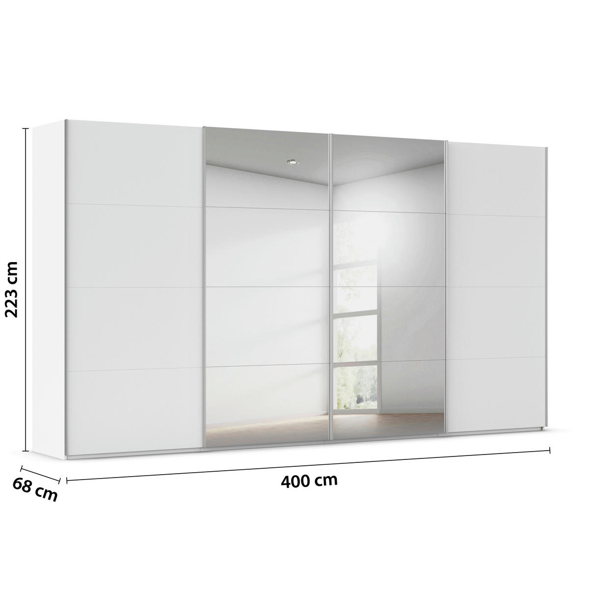 SCHWEBETÜRENSCHRANK 400/223/68 cm 4-türig Weiß  - Alufarben/Weiß, Basics, Glas/Holzwerkstoff (400/223/68cm) - Novel