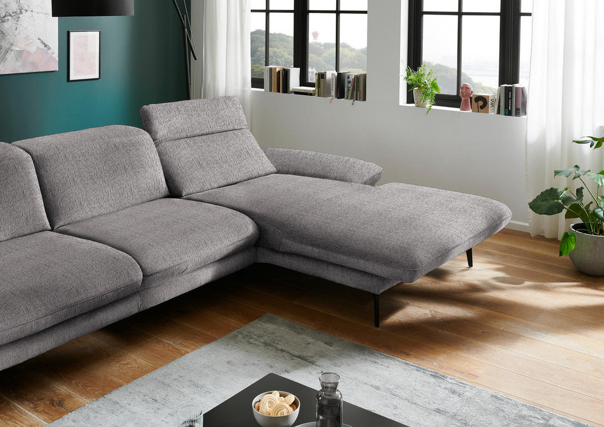 ECKSOFA in Chenille Graubraun  - Graubraun/Schwarz, Design, Textil/Metall (319/188cm) - Beldomo System