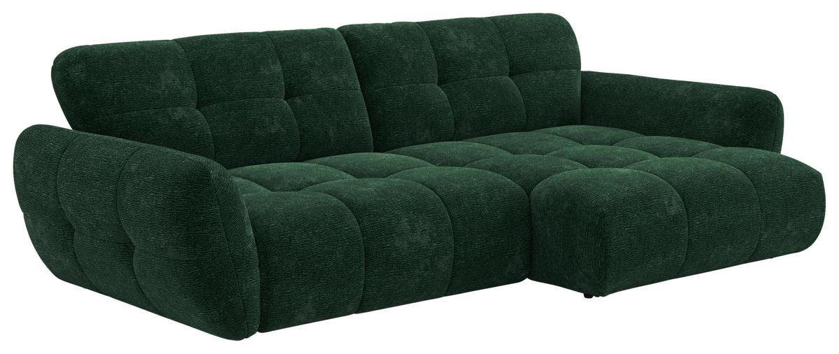 ECKSOFA NIVO Dunkelgrün Chenille Rücken echt  - Dunkelgrün/Schwarz, MODERN, Kunststoff/Textil (312/175cm) - Livetastic