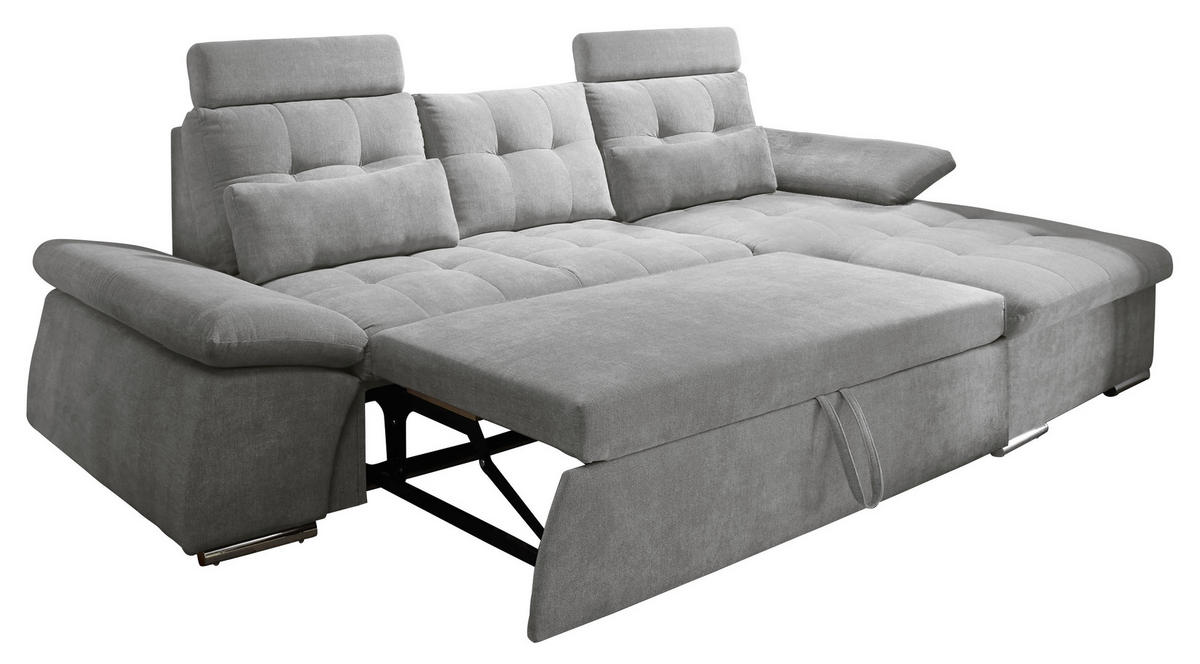 ECKSOFA Grau Mikrovelours  - Silberfarben/Grau, KONVENTIONELL, Kunststoff/Textil (268/170cm) - MID.YOU