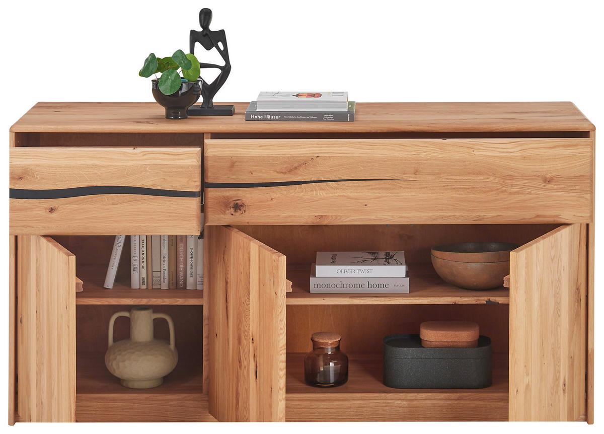 KOMMODE , 150/80/45 cm, 2 Schublade(n)  - Wildeiche/Anthrazit, Natur, Holz (150/80/45cm) - Valnatura