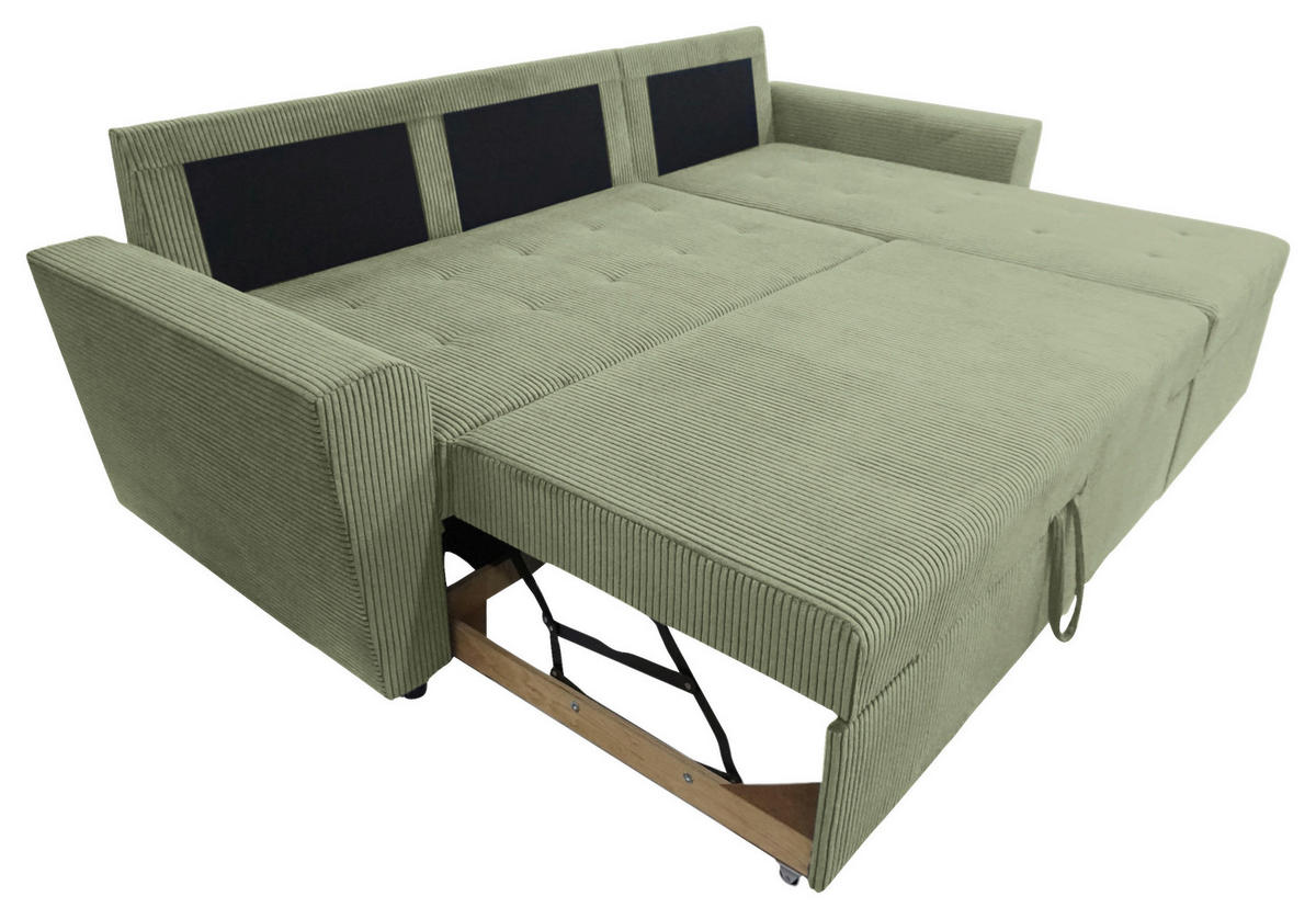 ECKSOFA TERMOLI in Cord Mintgrün  231/155 cm  - Schwarz/Mintgrün, Design, Kunststoff/Textil (231/155cm) - MID.YOU